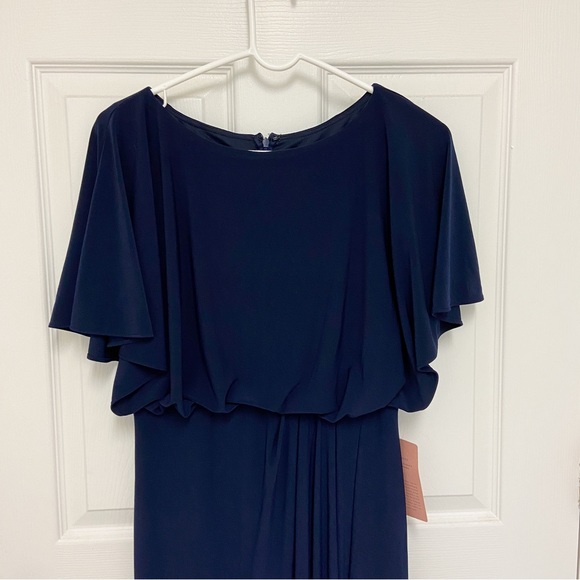 NWT BHLDN Lena in Navy Flutter Sleeve Jersey Slit Front Maxi Dress Gown 4 - Picture 5 of 11